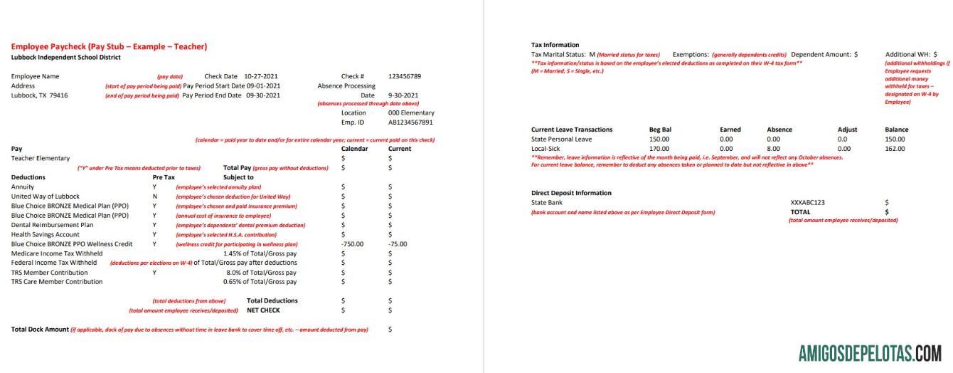 Realista Palavra de recibo de pagamento de professor do distrito escolar independente de Lubbock e modelo em PDF